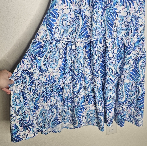 Lilly Pulitzer Loro Mini Dress Baha Blue Bird Ruffle Tank Straps Tiered Hem XL - Picture 5 of 11